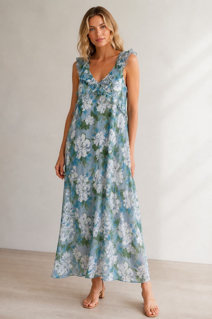 Lulus XL Blue Floral Sleeveless Maxi Dress